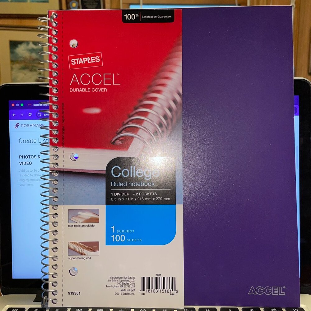 Staples Accel Durable Cover College Ruled Notebook 100 Pgs 1-subject Purple New